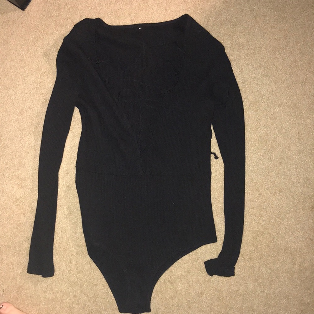 Black tie up bodysuit
